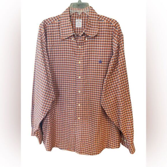 Brooks Brothers Men’s Sz XL Orange Blue Plaid Classic Button Down Collar Shirt - Picture 1 of 7
